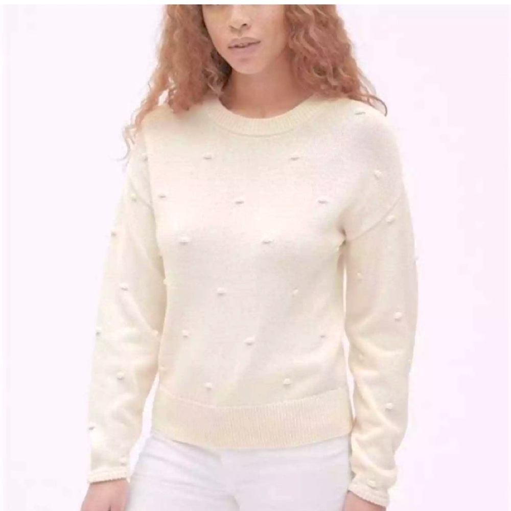 Gap | Bobble Stitch Crewneck Pullover Knit Sweater Ivory Frost Medium Cotton‎